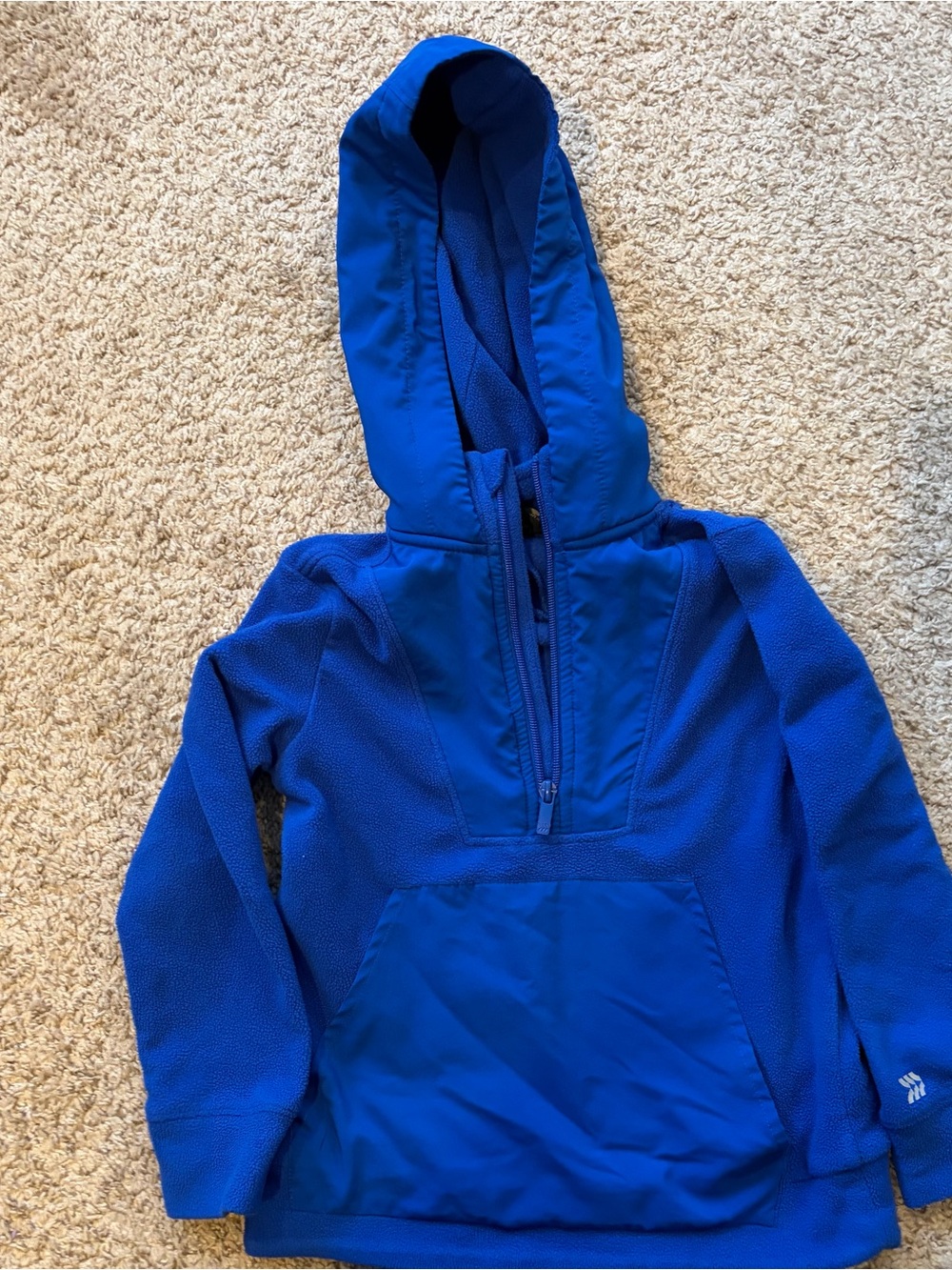 Kids Blue Hooded Pullover 3/4 zip Fleece jacket size 4/5 all in motion